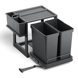 פח אשפה מחולק נשלף עם ארגונית נשלפת 52L, נפתח עם הדלת